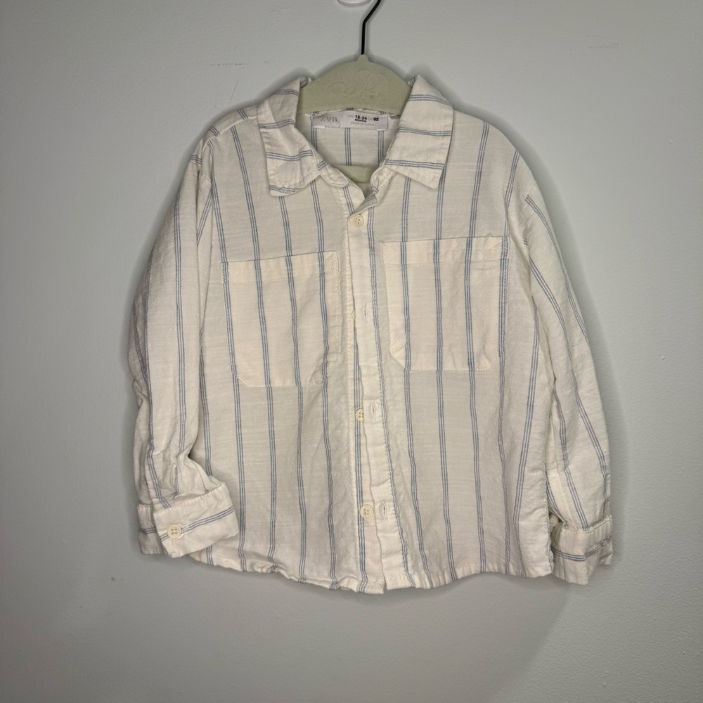 Zara Toddler Button Up Shirt With Vertical Stripes Size 18-24 Months